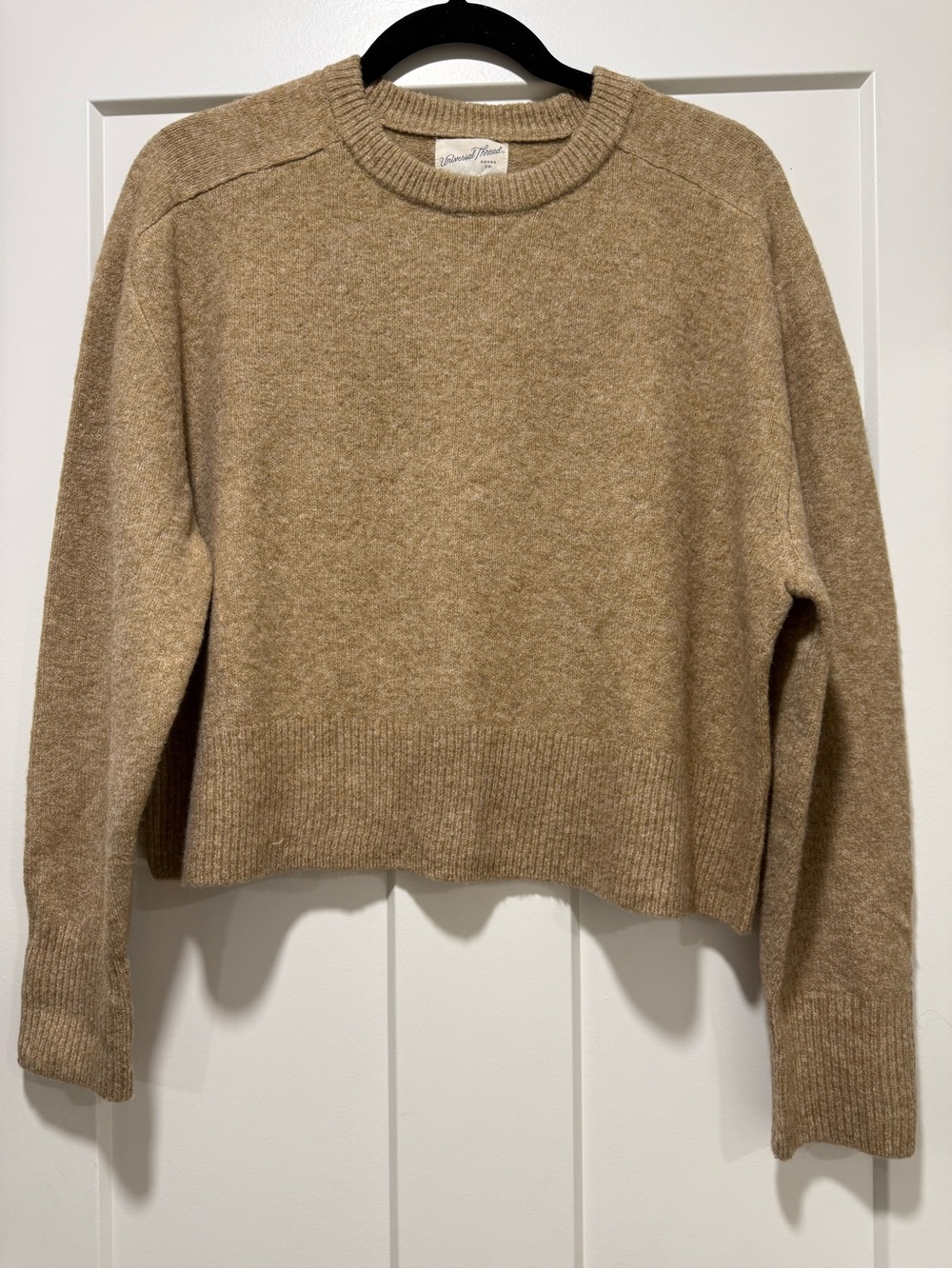 Universal Thread Cropped Crewneck Sweater in Camel-Tan